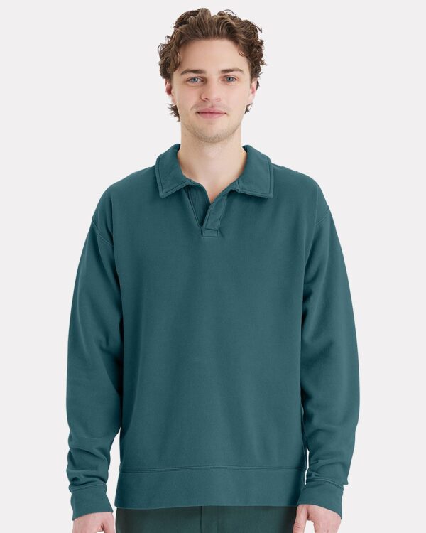 Unisex Garment-Dyed Polo Collar Sweatshirt