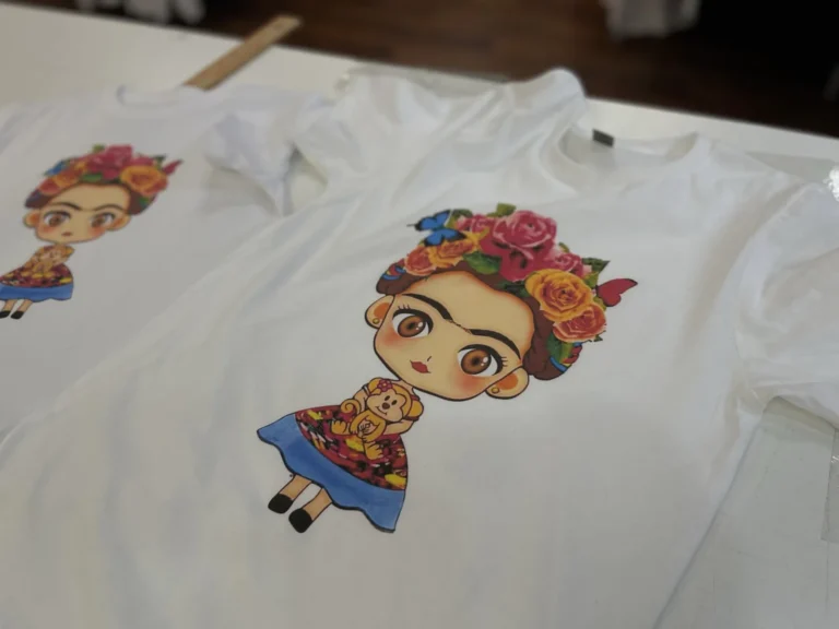 White shirts with matching floral cartoon portrait designs